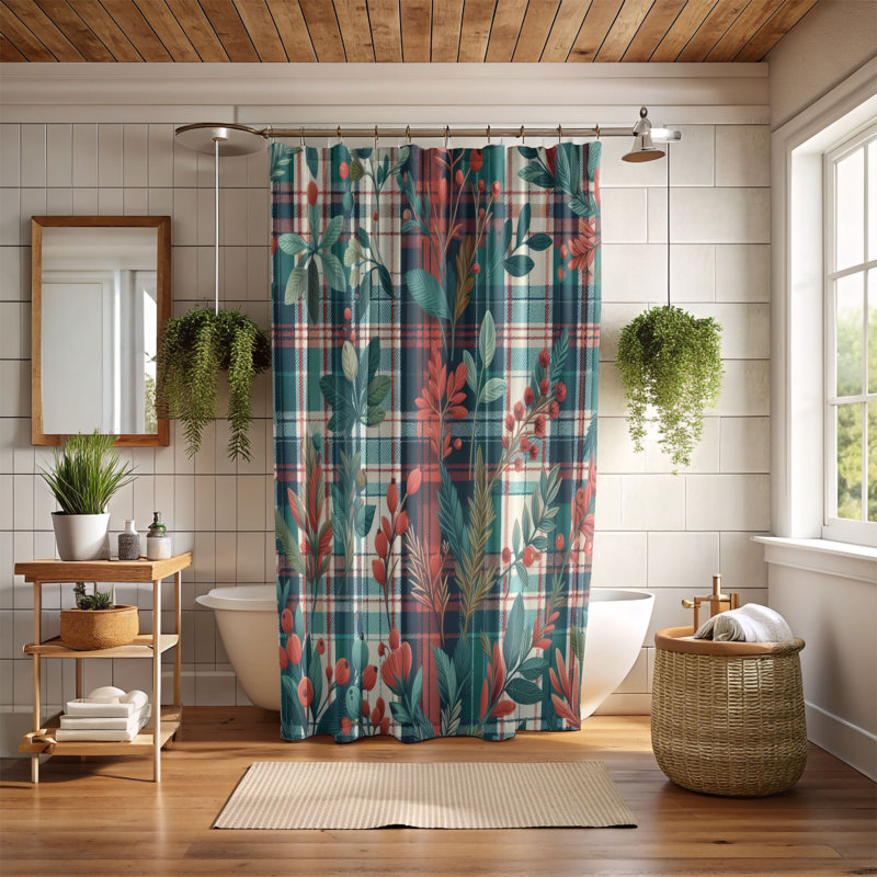 Rideau de douche 1 pièce Cozy Heritage Check, H 74 po x l 40 po