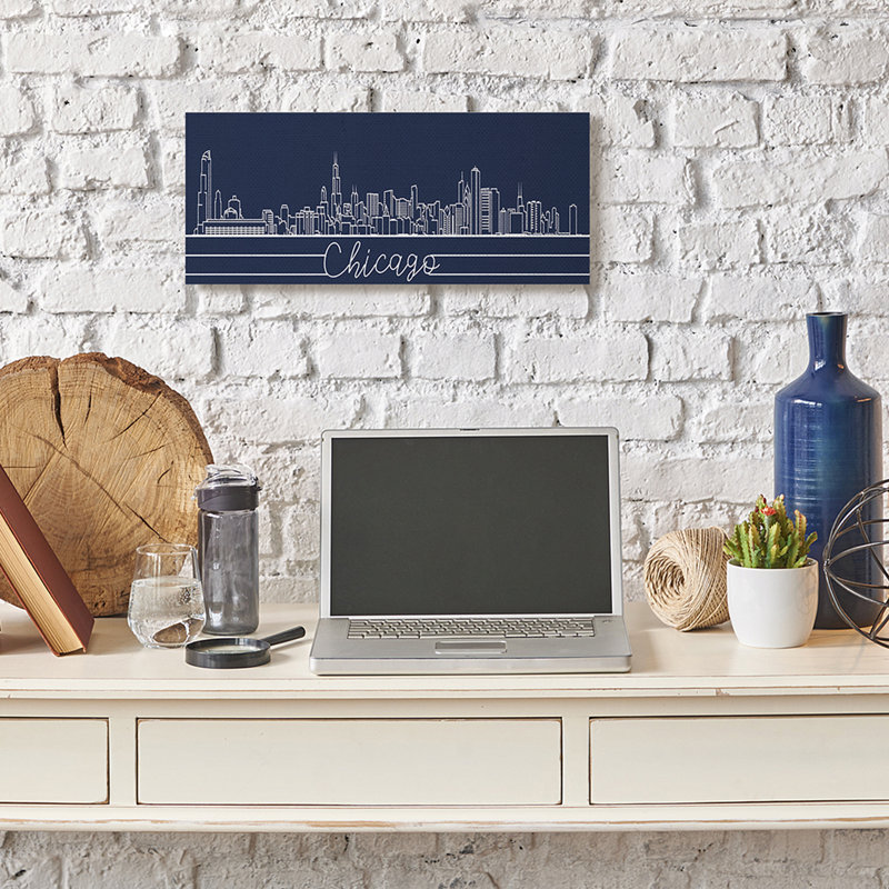 «Chicago Illinois Linework City Skyline» par Daphne Polselli, impression sur toile, H 10 po x l 24 po, Toile tendue