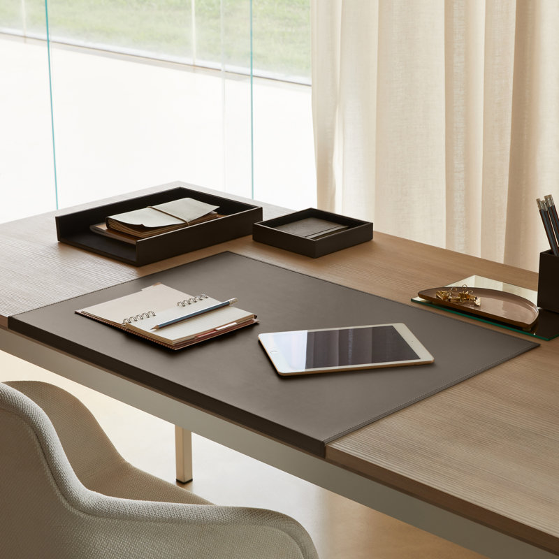 Avyay Leather Desk Pad, Taupe Grey