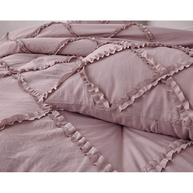Vivian Soft Washed Microfiber Ruffle Comforter Set, King Comforter + 2 KingShams, Woodrose