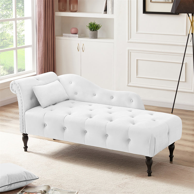 Chaise longue à accoudoir gauche Enguerran, Velours blanc