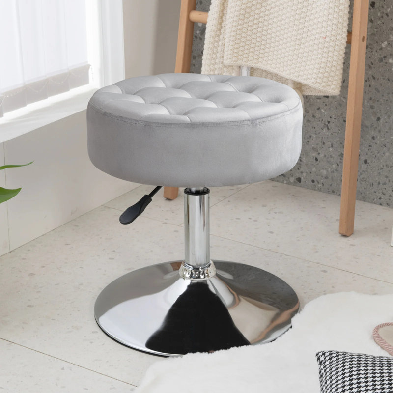 Modern Swivel Adjustable Height Accent Stool, Light Gray Velvet