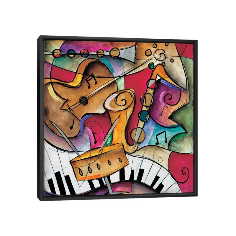 «Jazz It Up II» par Eric Waugh, impression sur toile, H 18 po x l 18 po x P 1,5 po, Toile avec cadre flottant noir