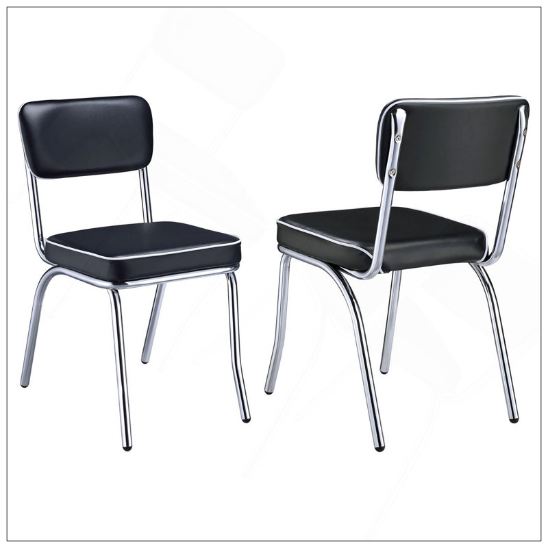 Ensemble de 2 chaises d'appoint rembourrées d'inspiration rétro noir et chrome avec sièges rembourrés et dossier ouvert, Noir