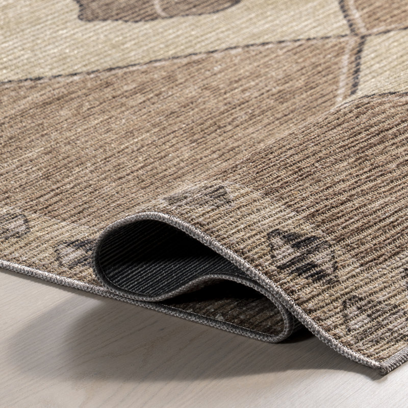 Fennel Diamond Machine Washable Area Rug, Rectangle 3'3" x 5'