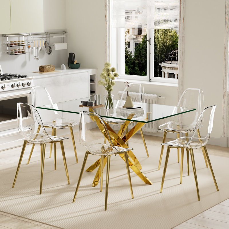 Maesa Dining Set, Gold, 29.5" H x 51" W x 31.5" D, 7