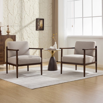 Fauteuil rembourré de style moderne du milieu du siècle avec structure en bois (ensemble de 2)