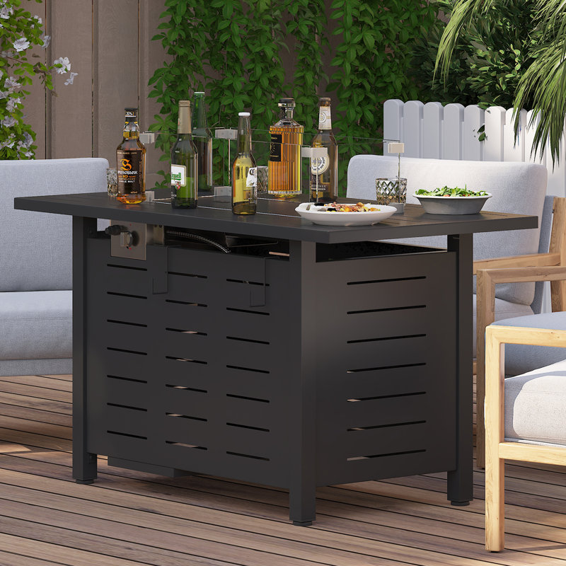 Dorace Rectangle Steel Propane Smokeless Fire Pit Table with Hidden Fuel Tank, 25.3" H x 44" W x 23" D