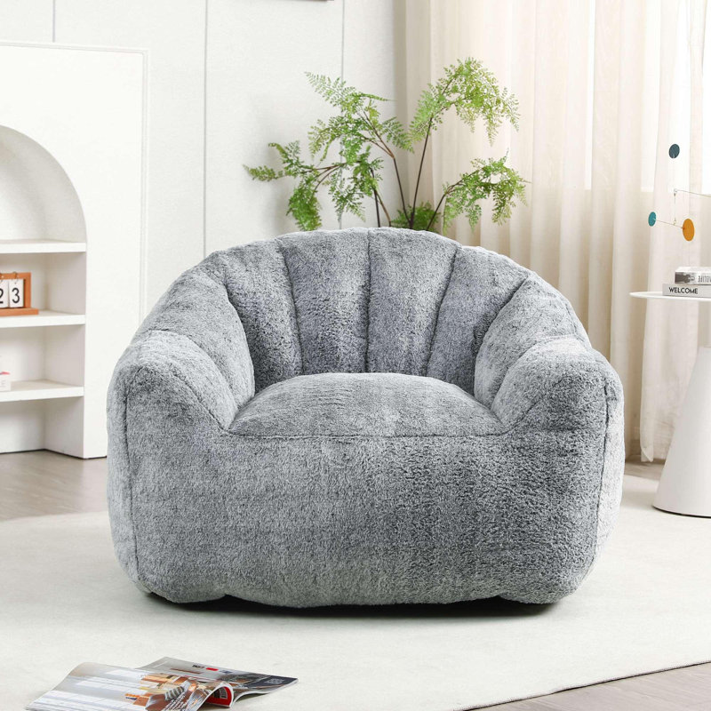 Fauteuil à billes avec accoudoirs Comfy Lazy, Fausse fourrure grise foncée