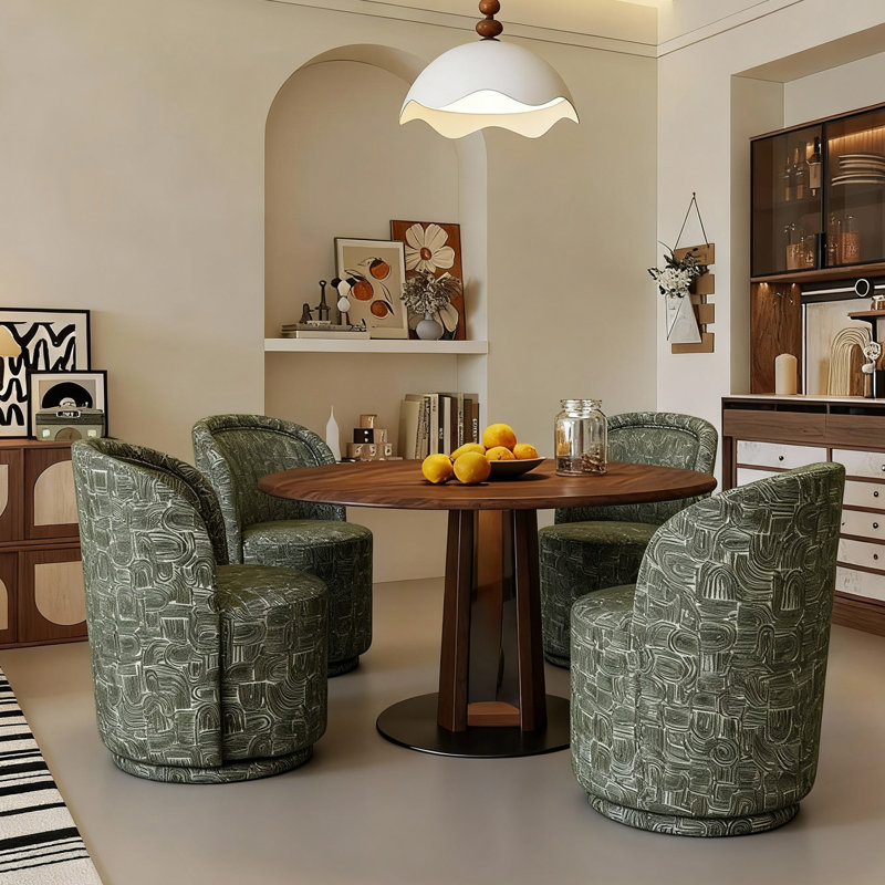 Modern Upholstered Chenille Swivel Barrel Dining Chair, Moss Green, 1