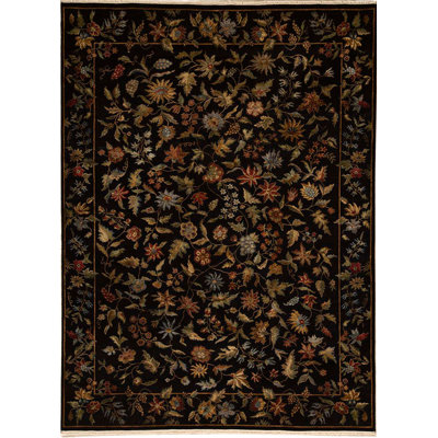Tapis noir et brun de haute qualité noué à la main