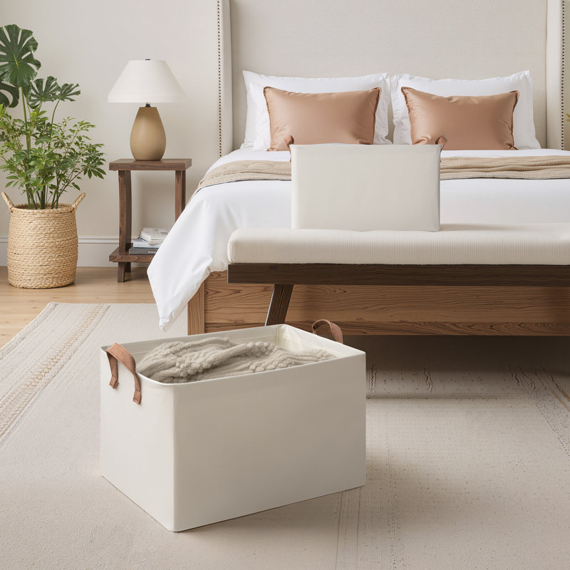 Fabric Foldable Storage Bins with Handles, Modern Storage Basket for Shelves, Closet, Dorm, Beige