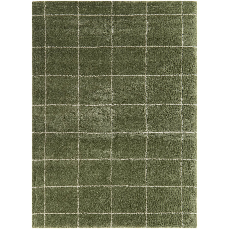 Rectangle bijou à carreaux tissé à la machine recyclé P.E.T. Tapis vert, Rectangle 7 pi 10 po x 10 pi