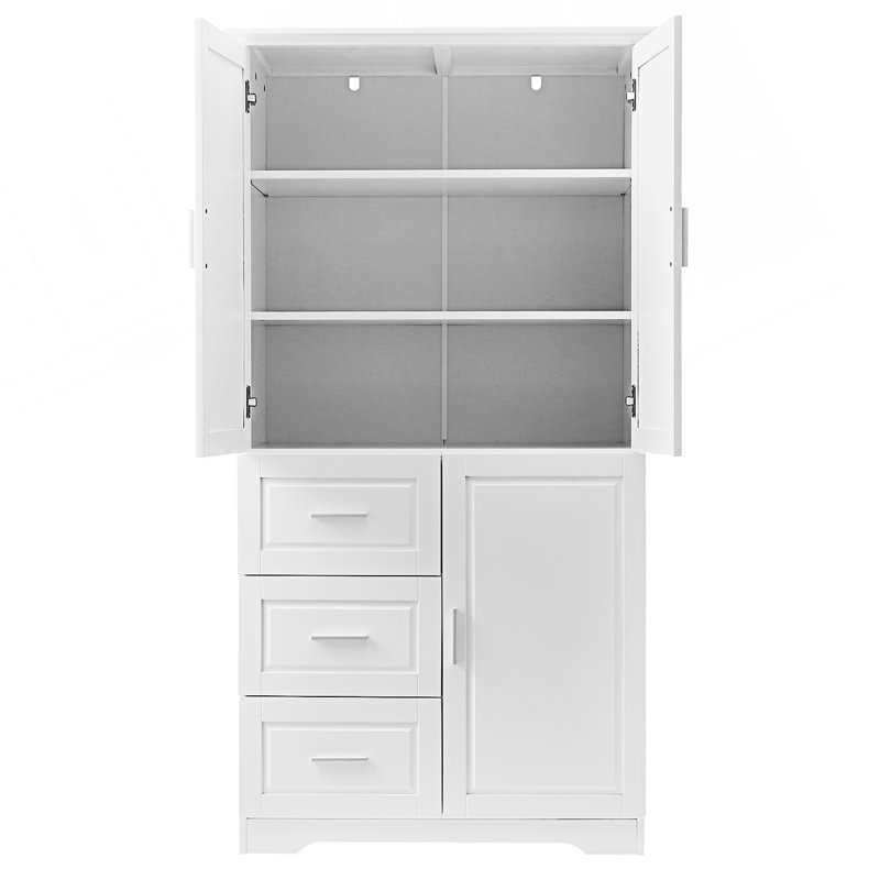 Tall And Wide Storage Cabinet With Doors, Entry Way Cabinet, Accent Cabinet With Adjustable Shelf, White