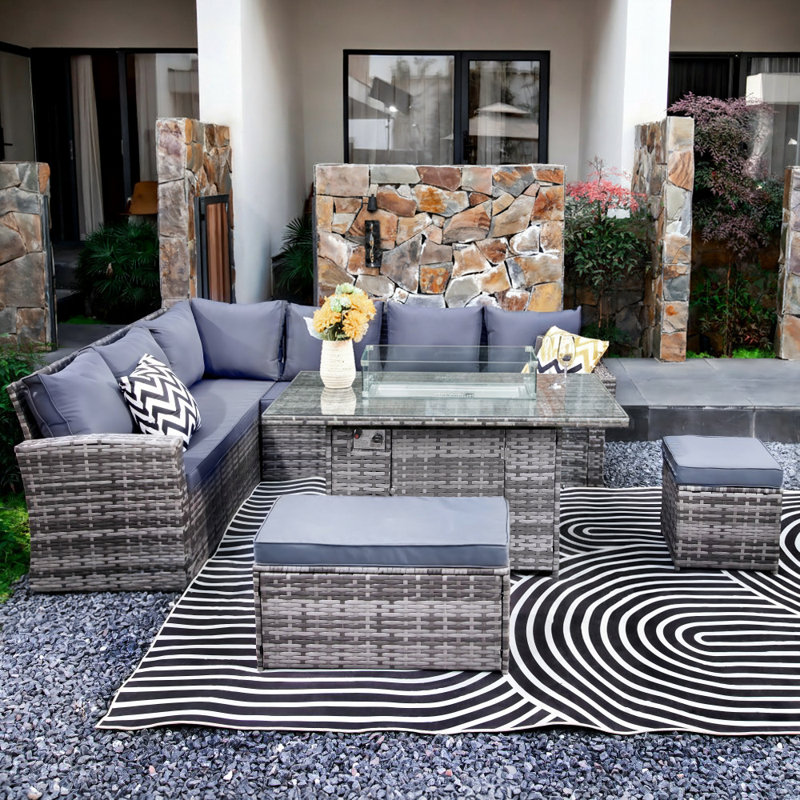 Rosen 2025 Wicker - Person Garden Lounge Set with Cushions, Grey