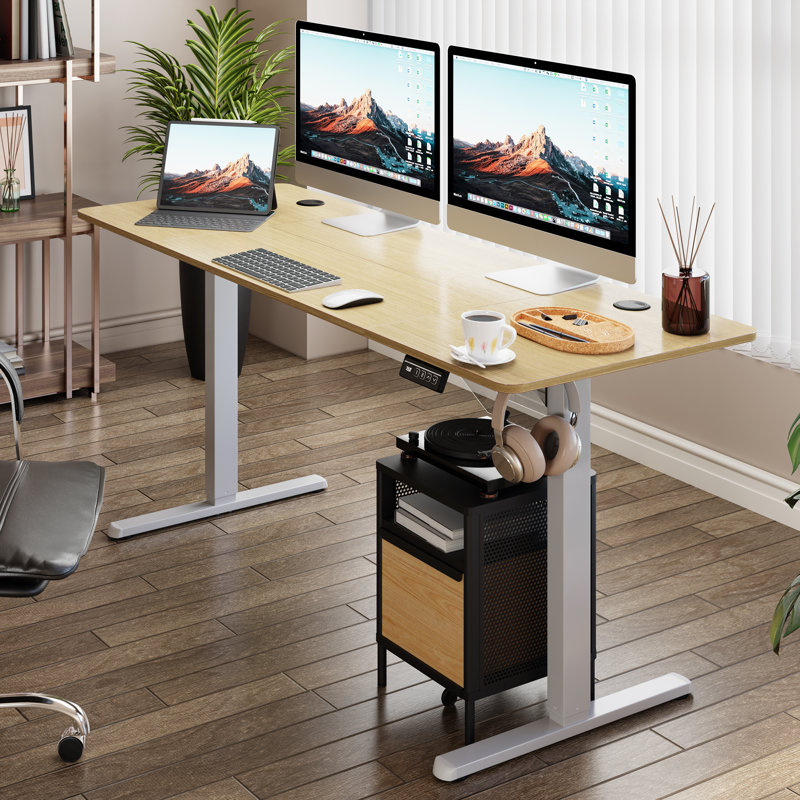 Gilman Home Office Height Adjustable Standing Desk, Yellow/White, 28.7" H x 71" W × 31.5"D