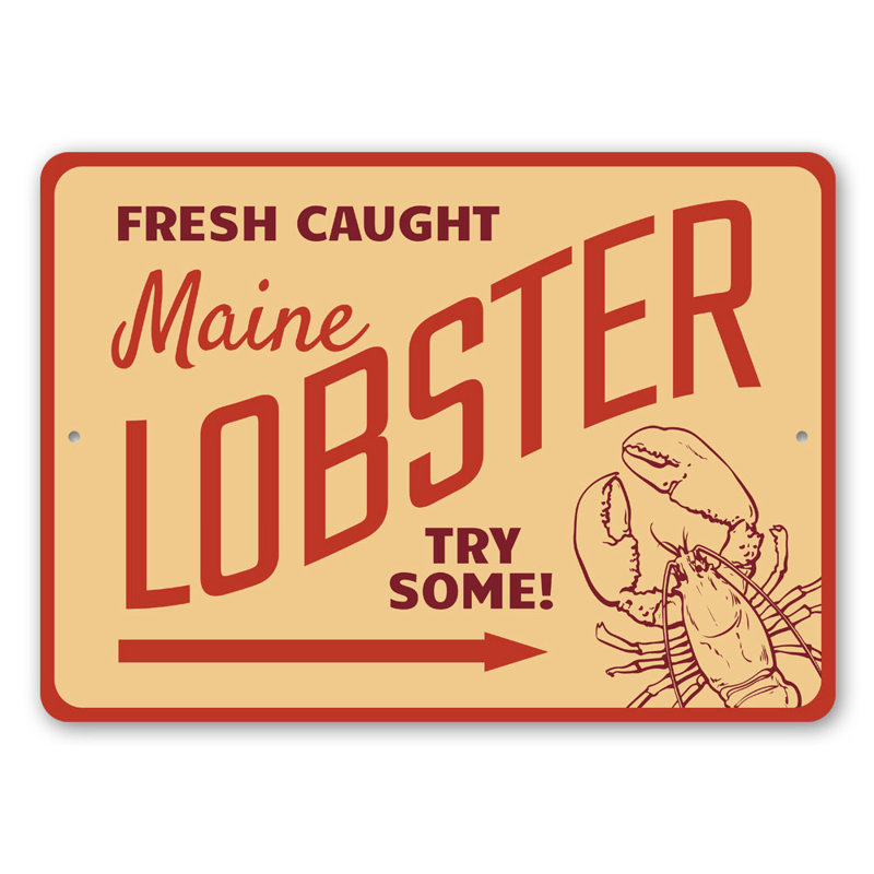 Plaque en aluminium «Fresh Caught Maine Lobster», H 12 po x l 18 po x P 0,06 po