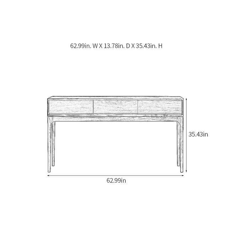 Console moderne à 3 tiroirs, H 35,43 po x l 62,99 po x P 13,78 po