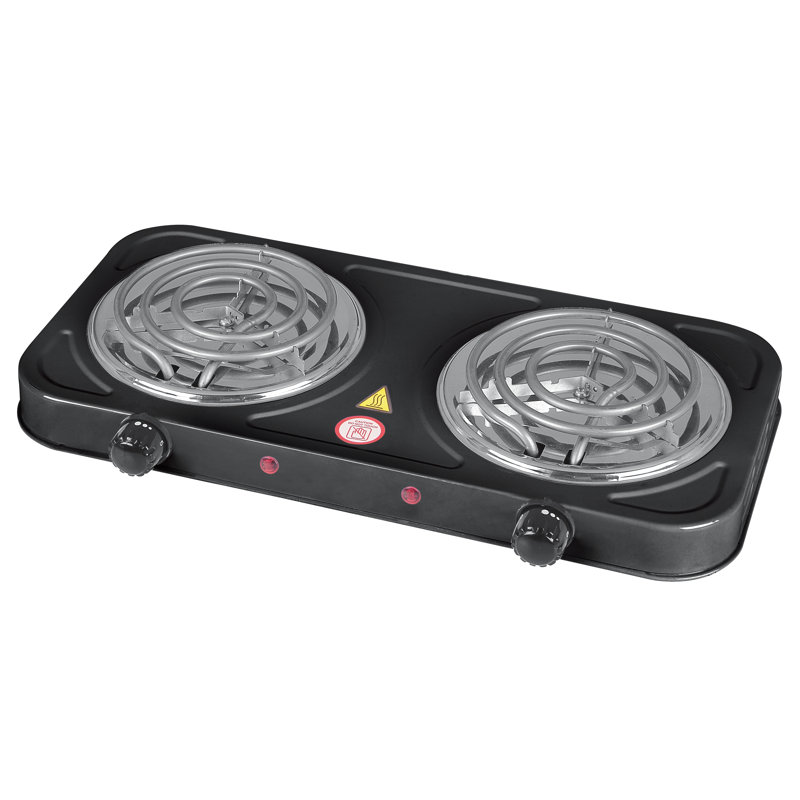Emerald Compact & Portable, 2000W (2x1000W) Electric Double Burner 5.5" Coils Stovetop - Black, Black