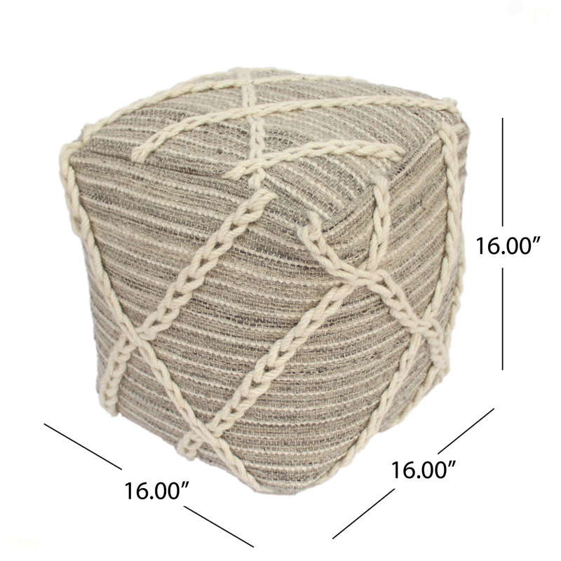 Pouf carré en corde, gris et ivoire