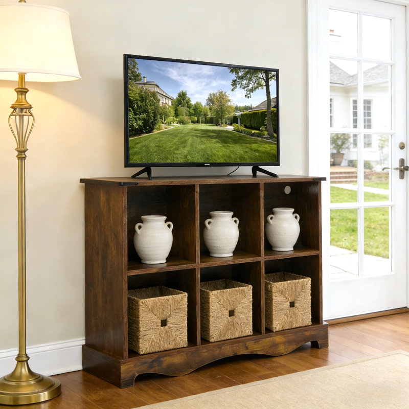 6 Cube Bookcase, Storage Organizer Bookshelf With LED Lights, Modern Farmhouse Wood Bookcase For Living Room, Bedroom, Home Office, Brown