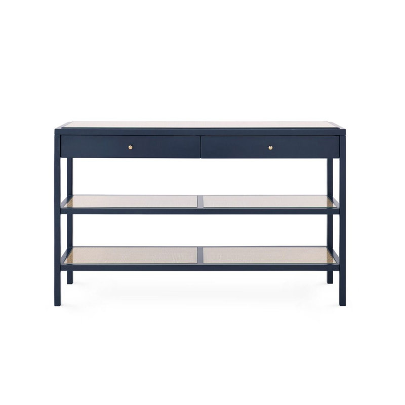 Caanan 48'' W Glass Console Table, Midnight Blue