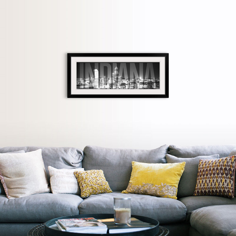 « indianapolis horizon, transparent overlay », impression, H 20 po x l 44 po x P 1 po, Cadre noir