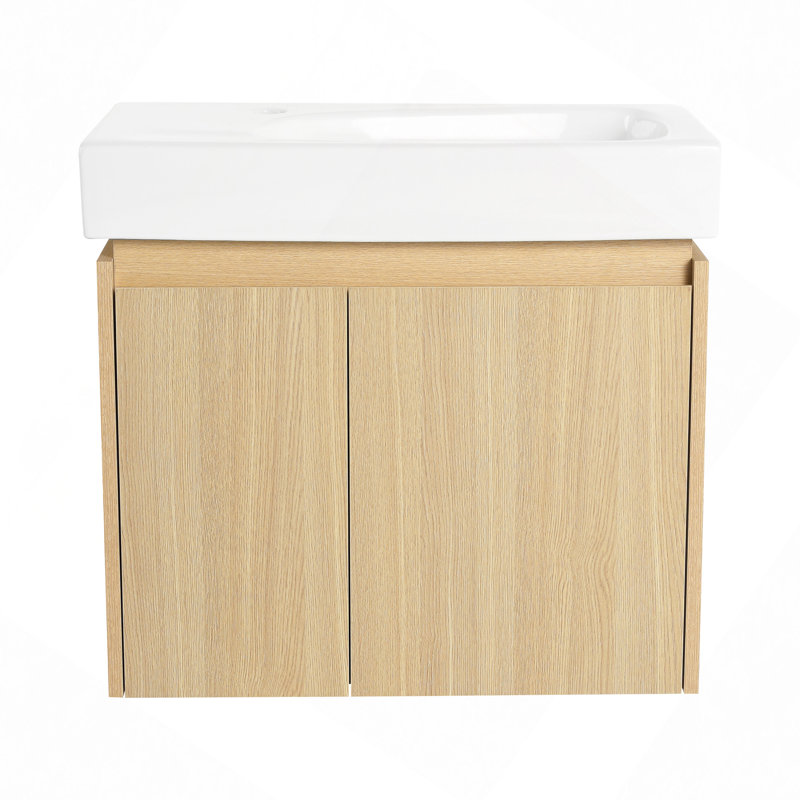 Meuble-lavabo 24 po avec lavabo en céramique, meuble-lavabo mural flottant, armoire de rangement en bois avec portes doubles pour la salle de bain