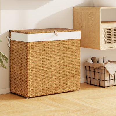  Panier à linge avec roulettes et couvercle 125l 3 sections avec 2 sacs 
