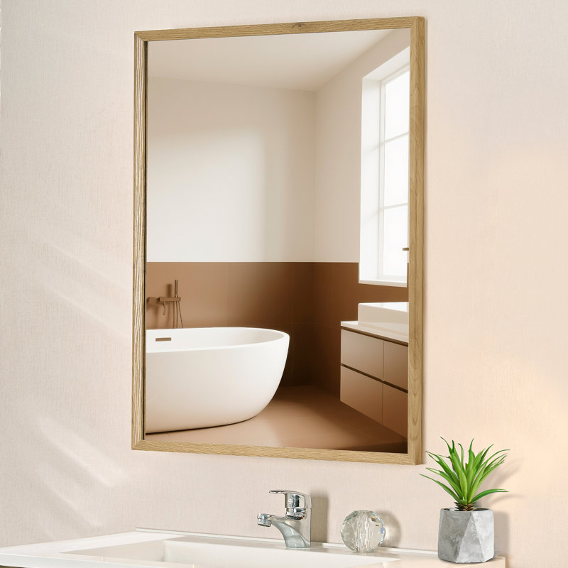 24" Oak Wooden Medicine Cabinet with Beveled Frame Adjustable Shelves, Wall Mounted or Recessed Design for a Warm and Stylish Bathroom Upgrade