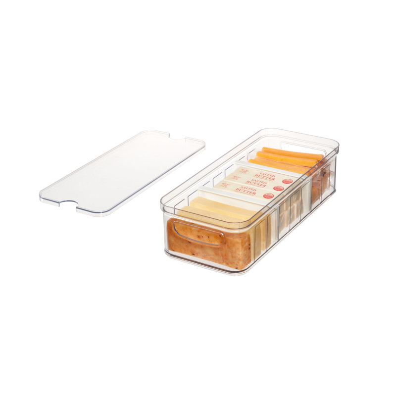 iDesign Recycled Plastic Crisp Large Divided Produce Storage with Handles, Clear Bin