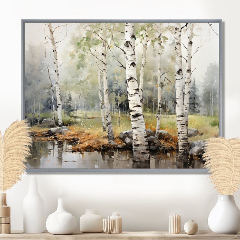 «Green Birch Wood Beauty I - Tree Birch», reproduction sur toile encadrée, Encadrement argenté, 12" H x 20" W