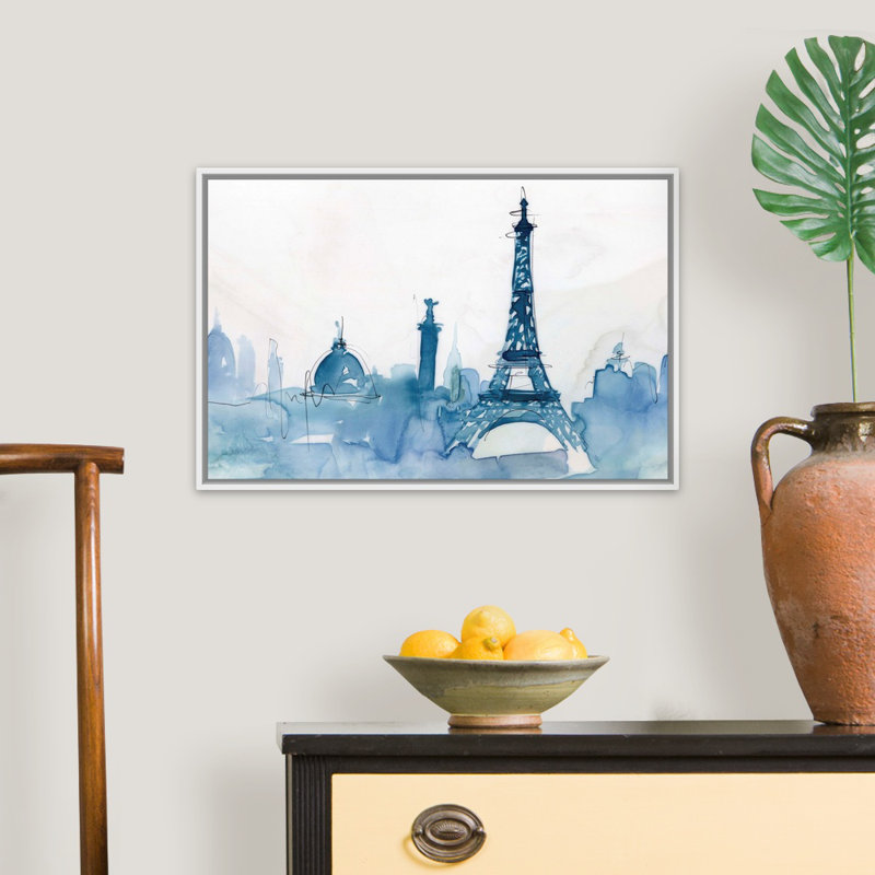 «Ocean Blue Paris» par Isabelle Z - reproduction d'art sur toile, H 18 po x l 26 po x 1,75 po, White Floating Frame Canvas