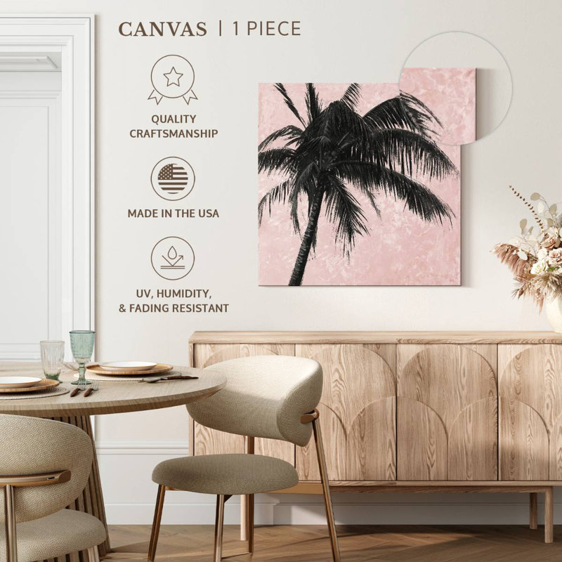 Palmier gris Harnek sur fond rose II, H 33 po x l 33 po