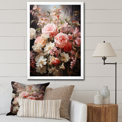 «Pink Wreath», impression romantique sur toile encadrée