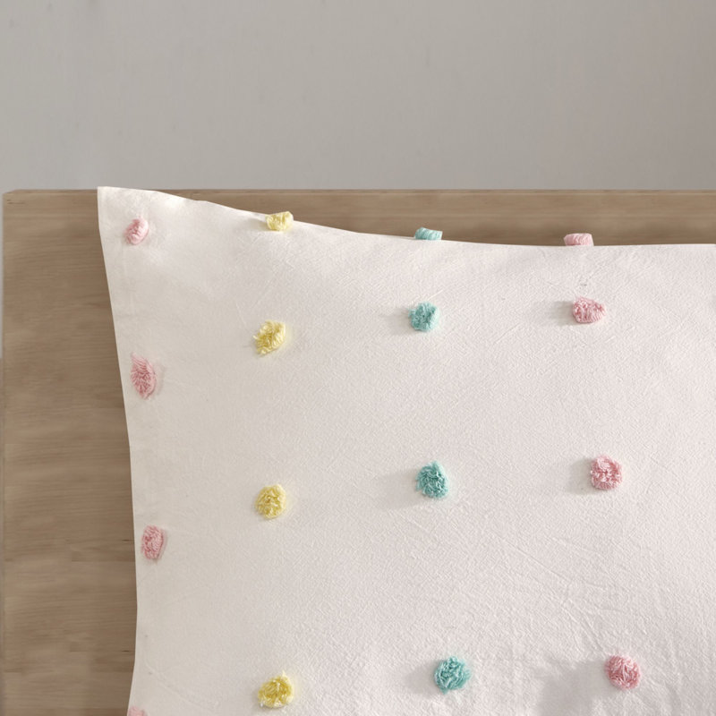 Callie Cotton Jacquard Pom Pom Duvet Cover Set, Full/Queen Duvet Cover + 2 Shams + 2 Throw Pillows