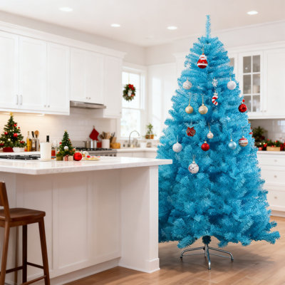 6Ft Blue Premiums Artificial Christmas Tree with 1000 Branch Tips Foldable Stand Pre Hinged Xmas Tree for Indoor Office Party Holiday Decorations Colorful