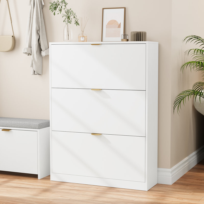 3 Flip Drawers Shoe Cabinet With Adjustable Dividers, Narrow Shoe Storage Cabinet For Entryway, Freestanding Hidden Shoe Organizer For Hallway, Bedroom, Apartment