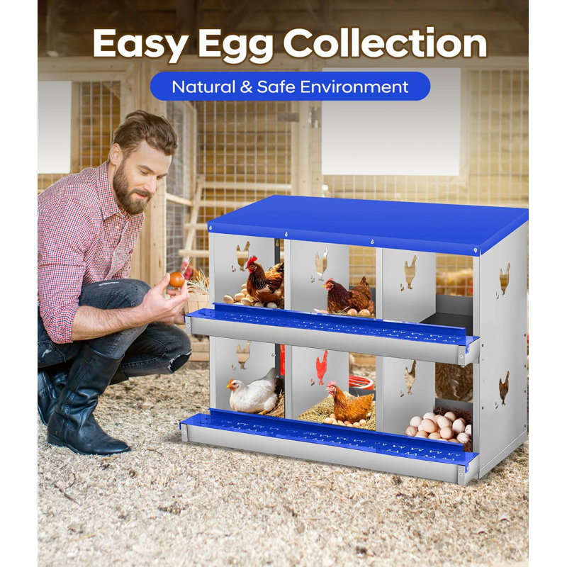 Chicken Nesting Box for Laying Eggs, 6 Compartment Metal Nesting Box,Wall Mount Chicken Nesting Boxes,Easy Egg Collection,Laying Boxes for Chickens Coop to Protect Eggs,Blue