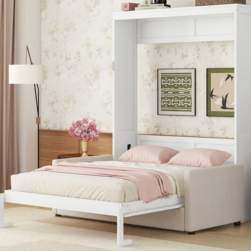Lit escamotable avec coussin Hoss, Lit double, Blanc