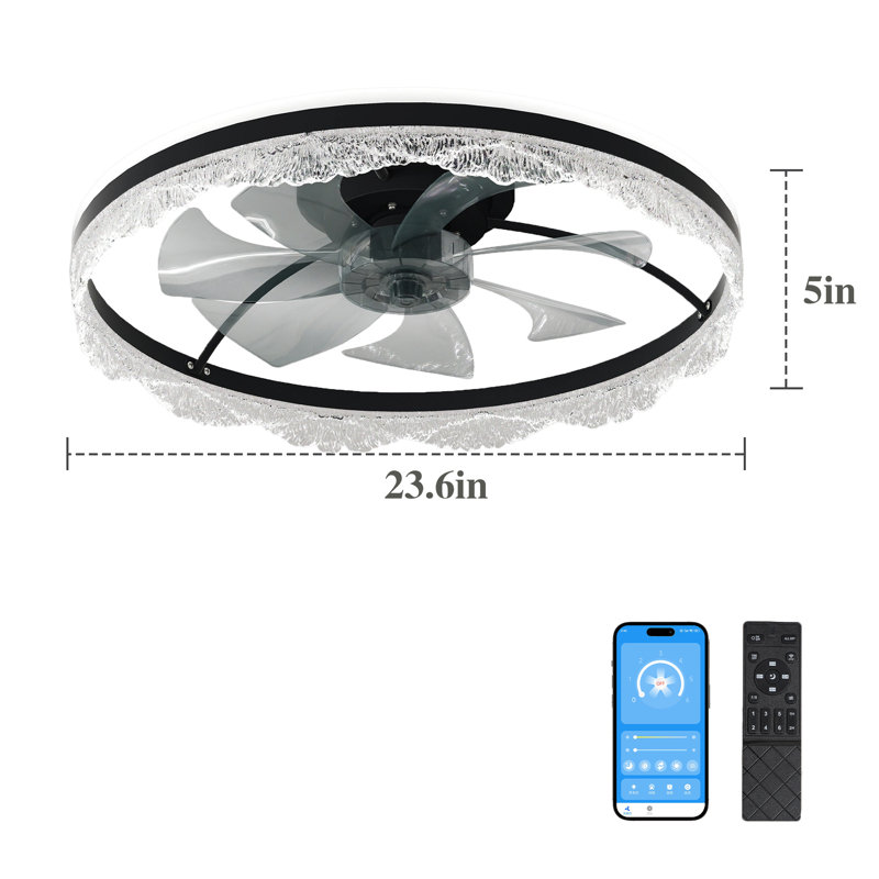Ventilateur de plafond à profil bas avec lumière et télécommande - Ventilateur encastré à DEL pour chambre à coucher, moteur silencieux, 3 vitesses