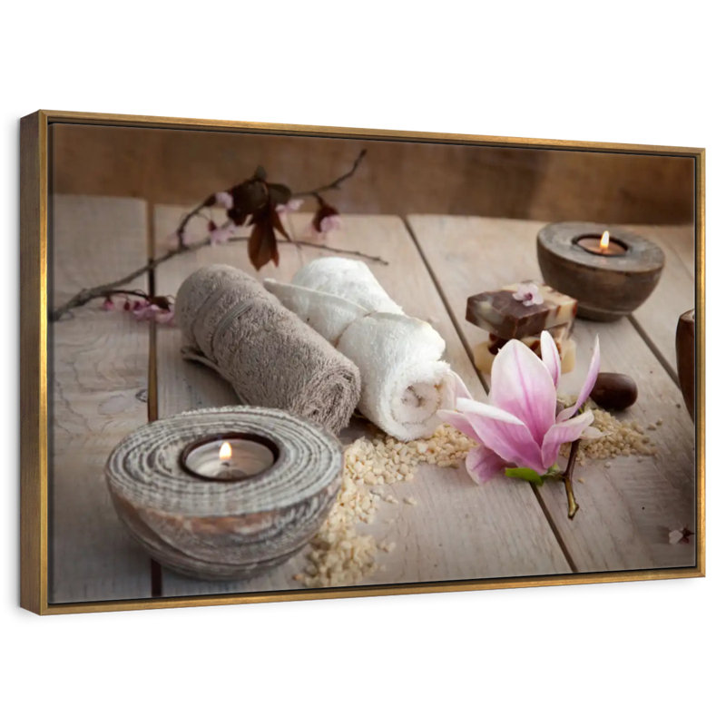 Spa tranquillité, 46 po x 31 po, Cadre flottant doré