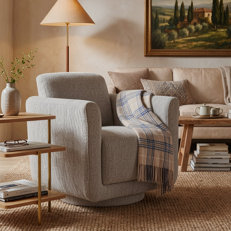 Joie Upholstered Swivel Chair, Dove Gray Performance Chenille