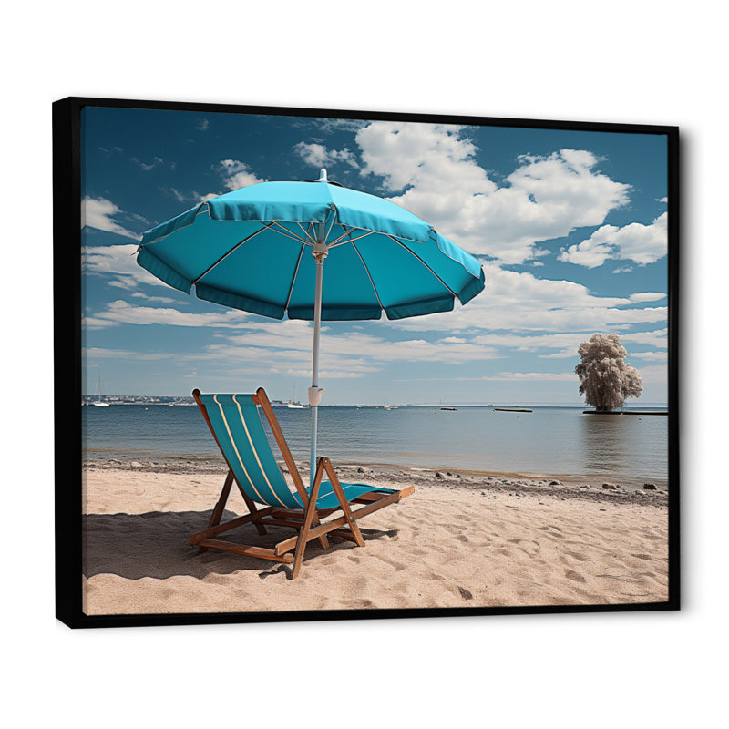 «Blue Beach Chair Monicol II II», reproduction d'art sur toile, H 30 po x l 40 po x P 1,5 po, Cadre flottant noir