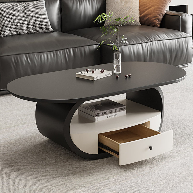 Table basse luxueuse et légère avec tiroir et tablette ouverte, Noir / blanc