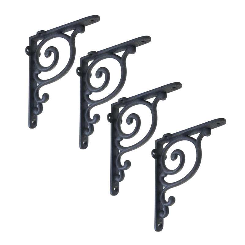 Jesup Scroll Wall Shelf Bracket, Antique Black