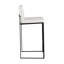 Ensemble de 2 tabourets de bar contemporains à dossier haut, structure en acier noir et siège en similicuir blanc, hauteur fixe, pour îlot de cuisine.-549088685