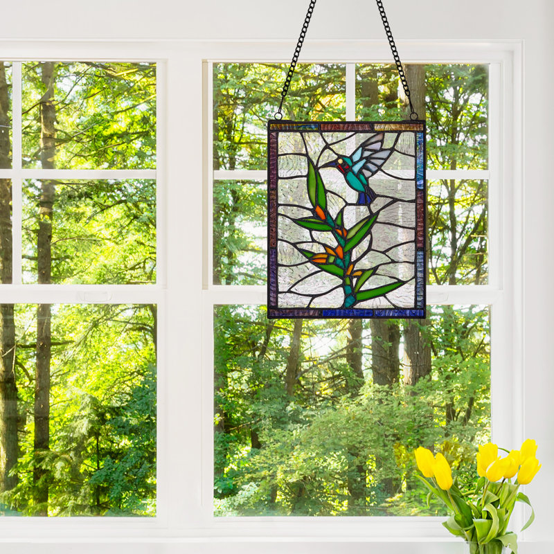 Panneau de vitrail 10 "H Happy Hummingbird