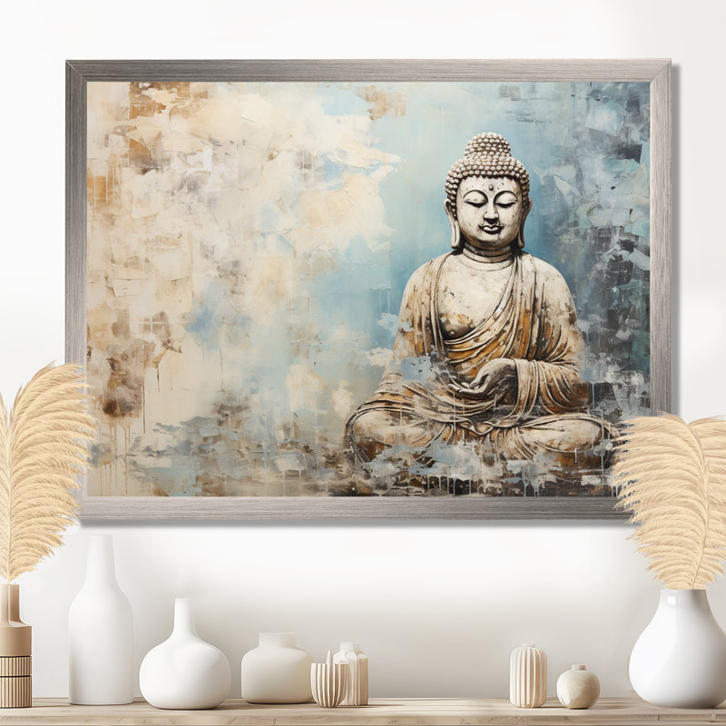 Statue simple bouddhisme - Art mural bouddhisme, H 16 po x l 32 po x P 1 po, Cadre argenté