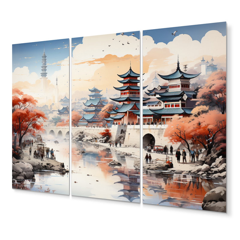 Ensemble de 3 décorations murales China Art Silk Road VI